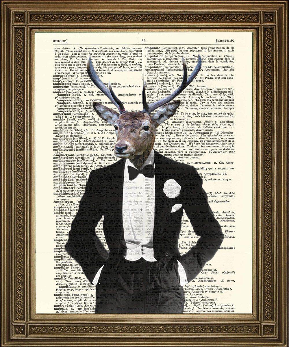 DINNER PARTY DEER: Stylish Stag Dictionary Art Print - Pimlico Prints