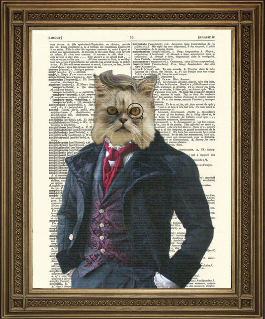 DANDY VICTORIAN CAT: Fun Dictionary Art Print - Pimlico Prints
