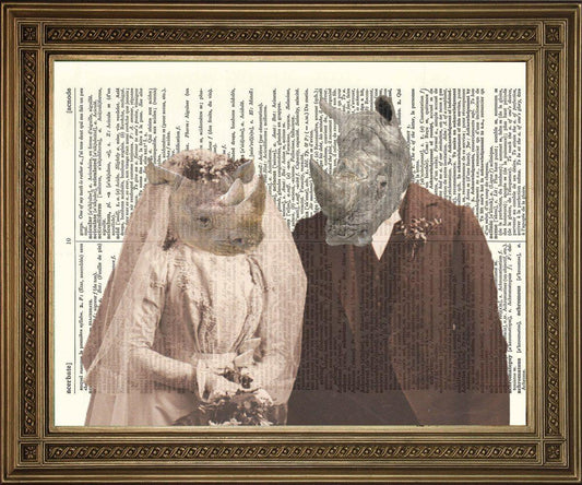 RHINO WEDDING PRINT: Vintage Animal Marriage Dictionary Art - Pimlico Prints