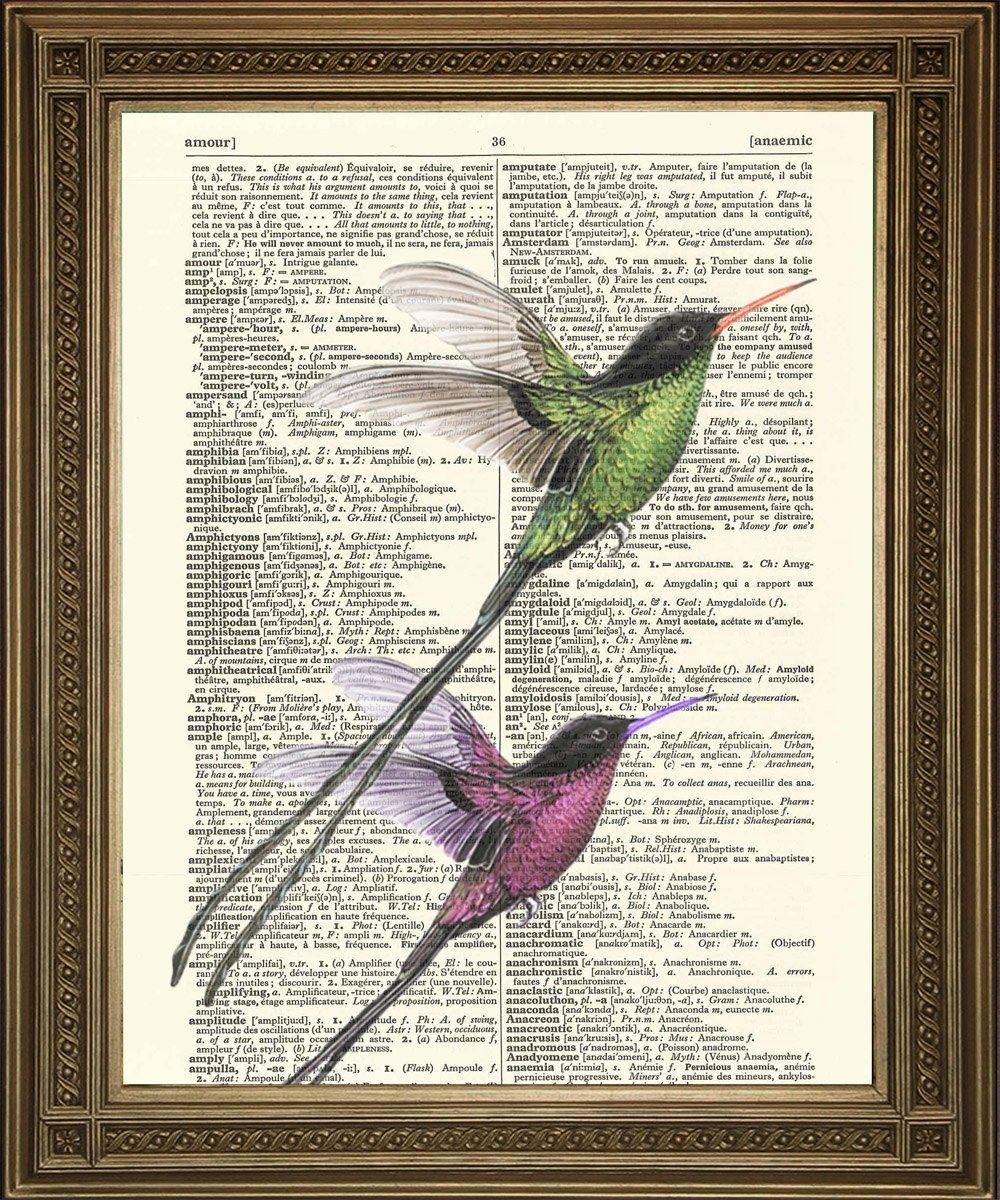 BIRD ART PRINT: Two Long Tail Birds Dictionary Art - Pimlico Prints