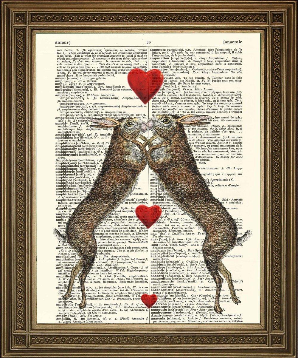 HARES IN LOVE PRINT: Animal Friends Dictionary Art - Pimlico Prints