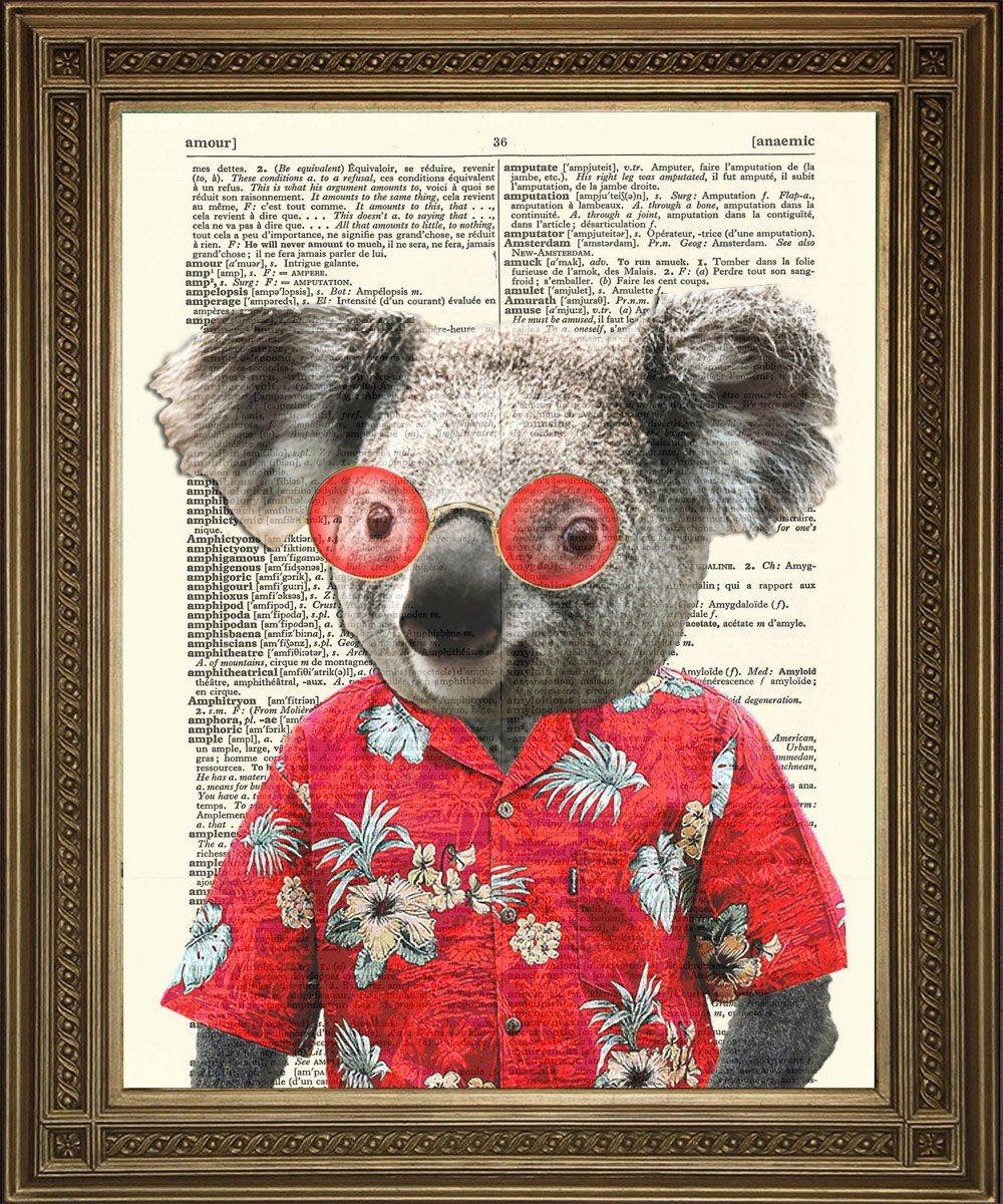 KOALA BEAR PRINT: Fun Animal Art on Dictionary Page - Pimlico Prints