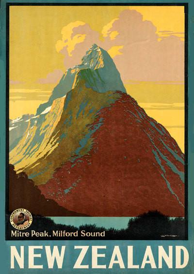 NEW ZEALAND POSTER: Vintage Mountain Travel Print - Pimlico Prints
