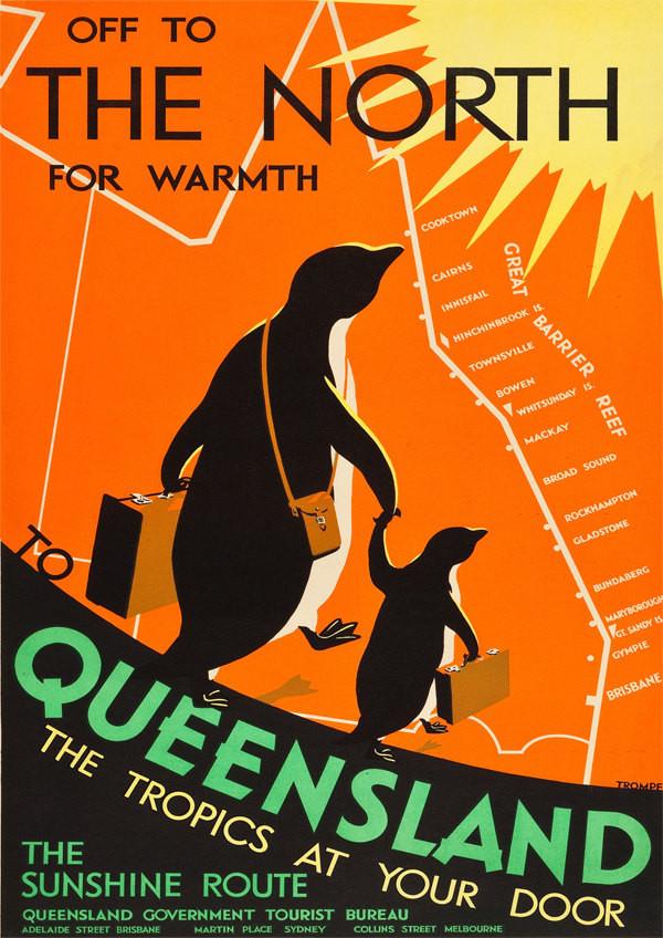 QUEENSLAND TRAVEL POSTER: Vintage Penguin Print - Pimlico Prints