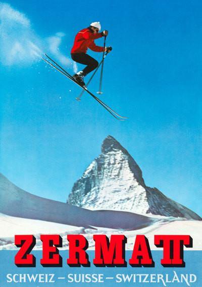 SKI TRAVEL POSTER: Zermatt Matterhorn Travel Print - The Print Arcade