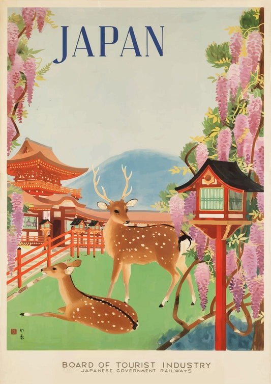 JAPAN TRAVEL POSTER: Vintage Japanese Deer Advert Print - Pimlico Prints