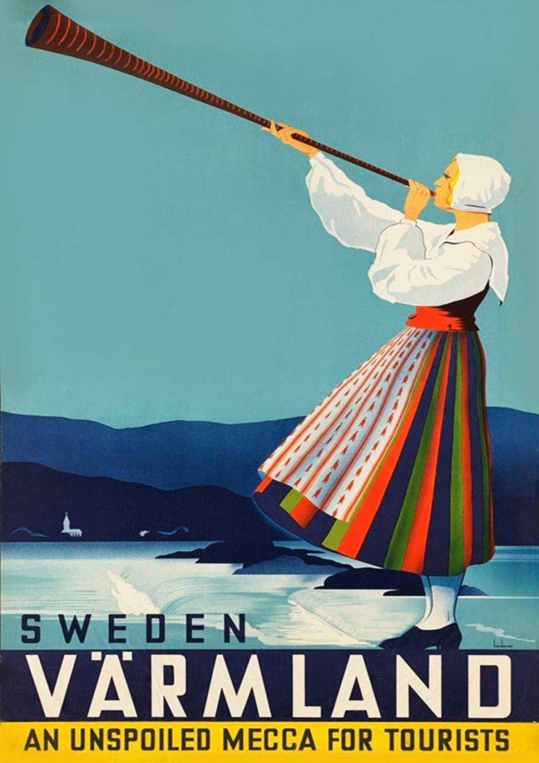 SWEDISH TRAVEL POSTER: Vintage Varmland Print - Pimlico Prints