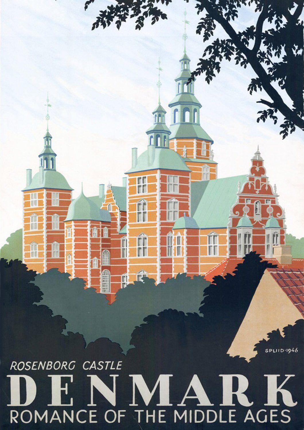 DENMARK TRAVEL POSTER: Vintage Danish Castle Print - Pimlico Prints
