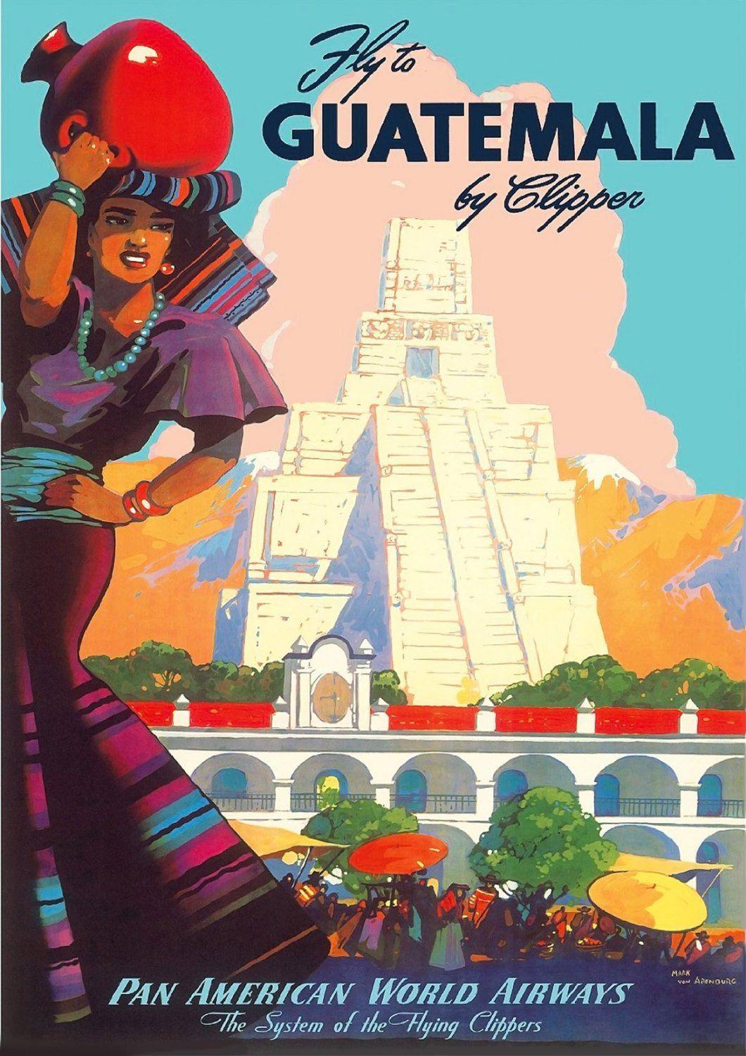 GUATEMALA TRAVEL POSTER: Vintage Mayan Advert Print - Pimlico Prints