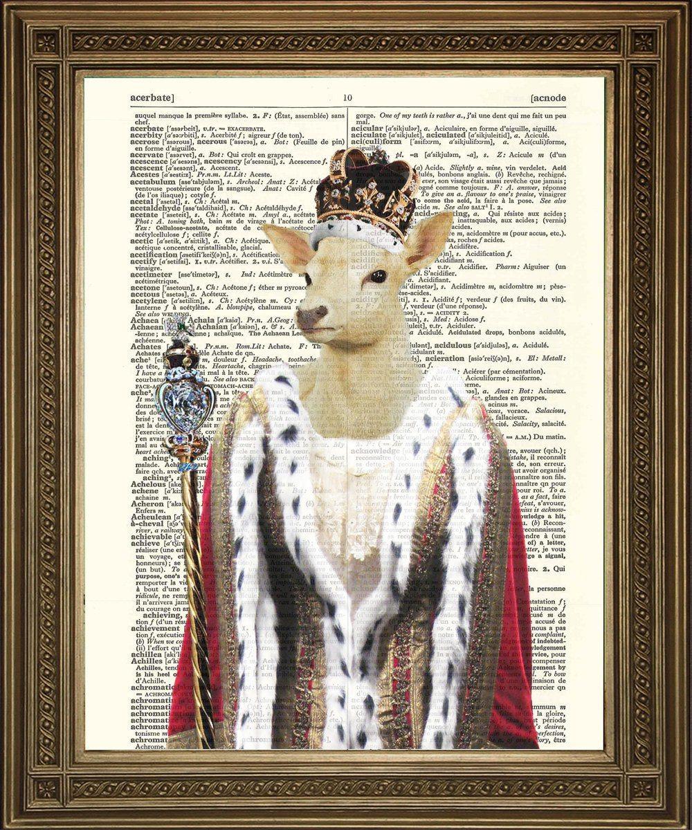 ROYAL DEER PRINT: White Hart Queen Dictionary Art Wallhanging - Pimlico Prints