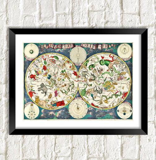 CONSTELLATIONS MAP PRINT: Star Signs Cartography Art - Pimlico Prints