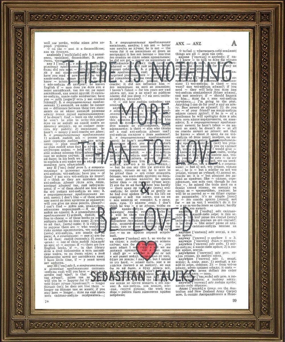 LOVE QUOTATION PRINT: Sebastian Faulks Dictionary Page Art - Pimlico Prints