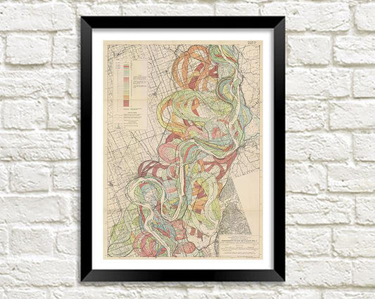 MISSISSIPPI MAP: Vintage River Meander Map Art Print - Pimlico Prints