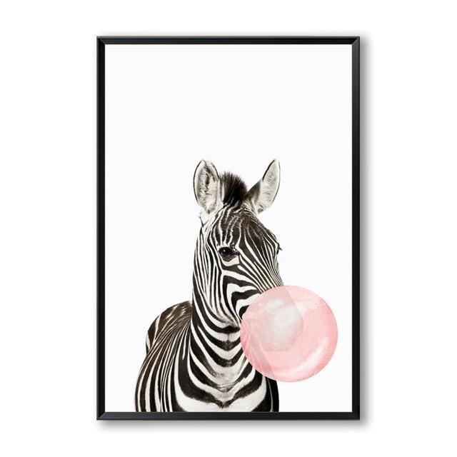 BUBBLEGUM ANIMAL PRINTS: Cute Animals Blowing Pink Bubbles, Girl Canvas Art Prints - Pimlico Prints