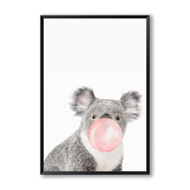 BUBBLEGUM ANIMAL PRINTS: Cute Animals Blowing Pink Bubbles, Girl Canvas Art Prints - Pimlico Prints