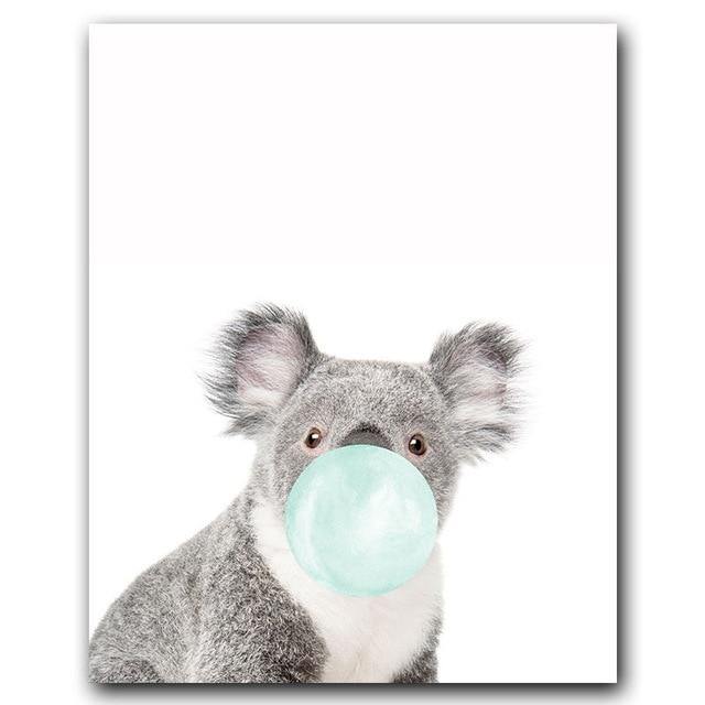 BUBBLEGUM ANIMAL PRINTS: Cute Animals Blowing Blue Bubbles, Boy Canvas Art Prints - Pimlico Prints