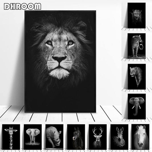 WILDLIFE ANIMAL PRINTS: Lion, Elephant, Giraffe, Zebra Canvas Art Posters - Pimlico Prints