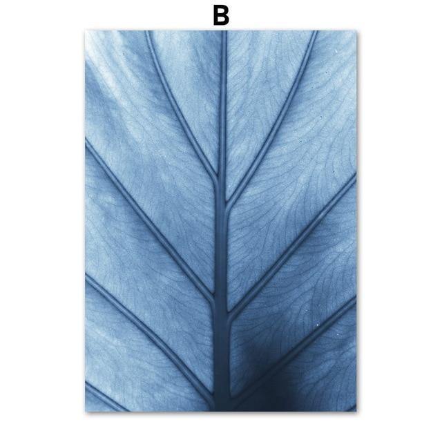 BLUE WALL ART PRINTS: Minimalist Plant Leaf Canvas Wall Hangings - Pimlico Prints